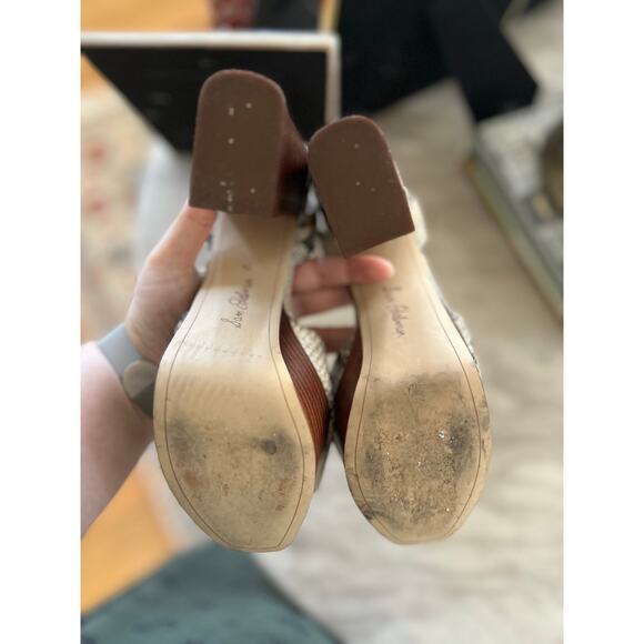 Sam Edelman Rain White Snakeskin Print Stacked Brown "Wood" Platform Heel - Picture 7 of 9